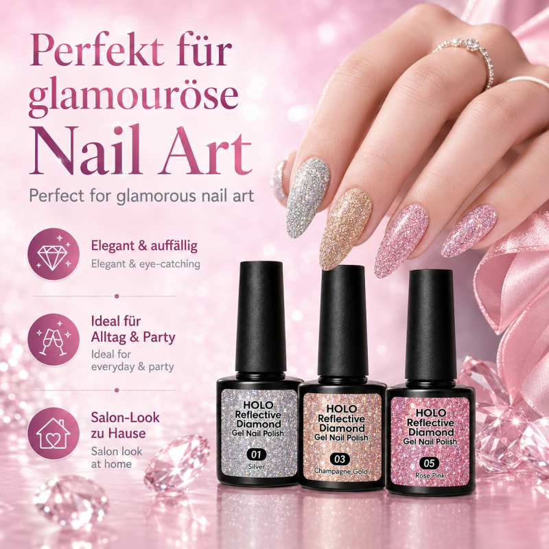 3er UV Nagellack Set - Nail Polish Holo Diamond Glitter